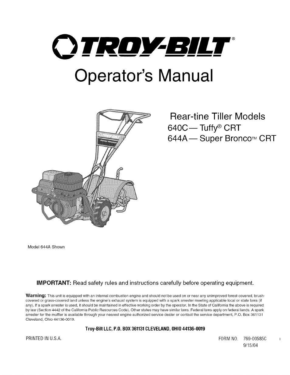 Troy-Bilt TUFFY CRT 644A User Manual | 32 pages