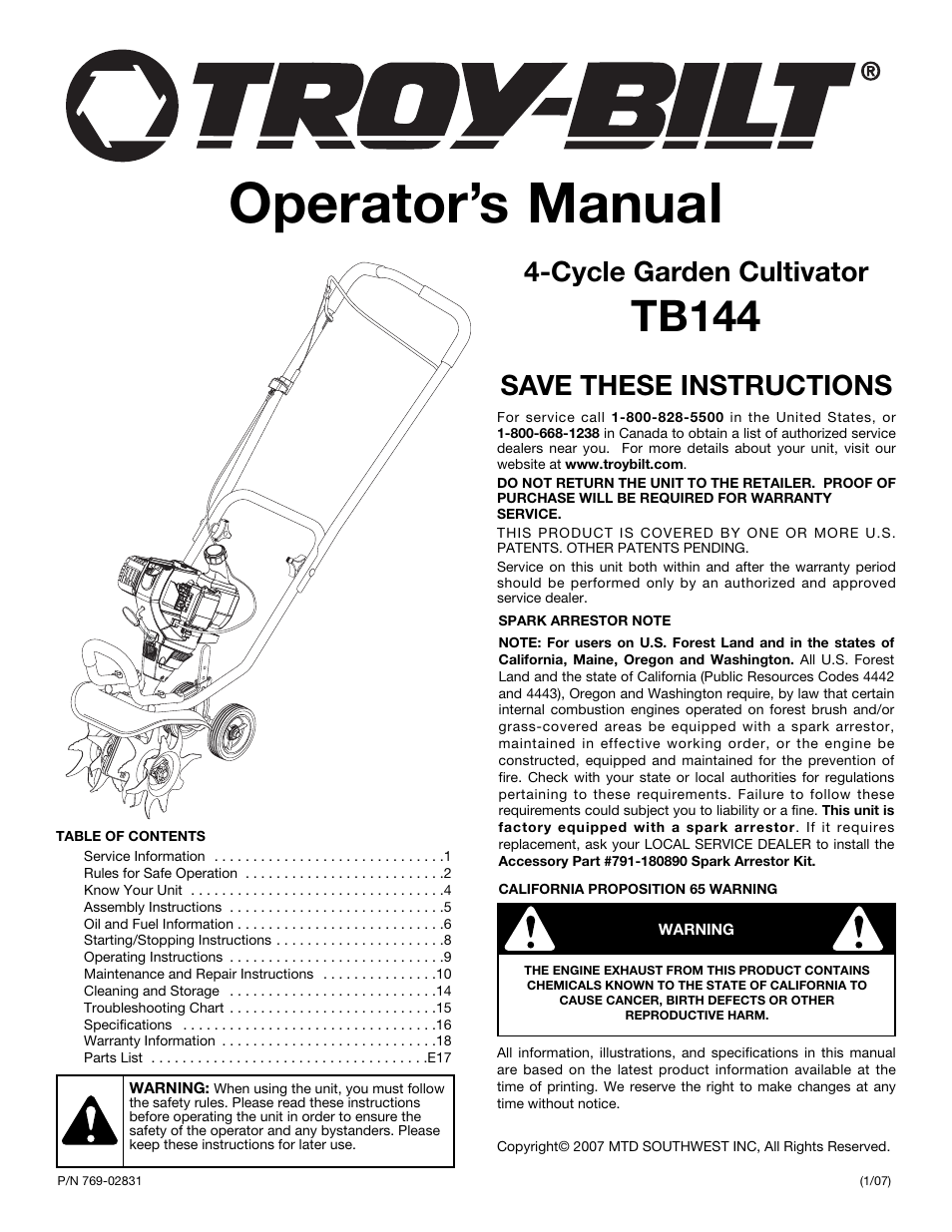 Troy-Bilt TB144 User Manual | 56 pages