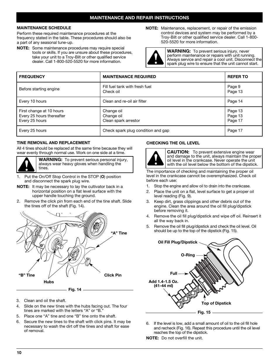 Troy-Bilt TB144 User Manual | Page 10 / 56