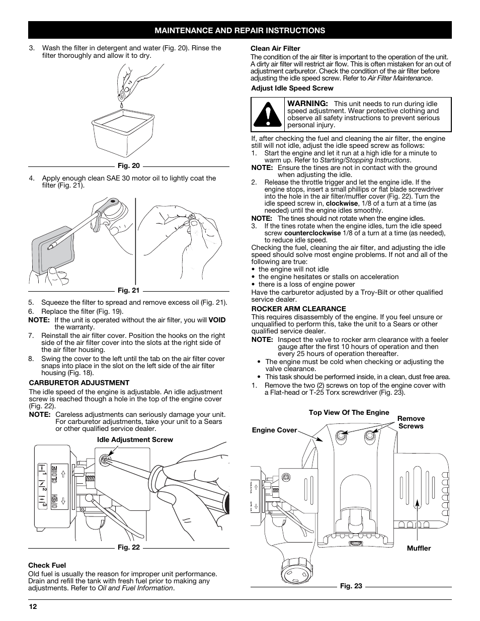 Troy-Bilt TB144 User Manual | Page 12 / 56