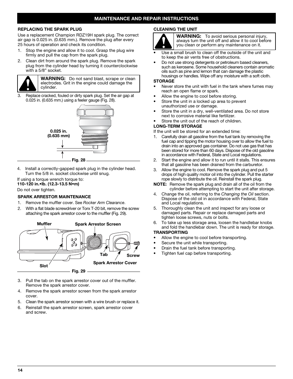 Troy-Bilt TB144 User Manual | Page 14 / 56