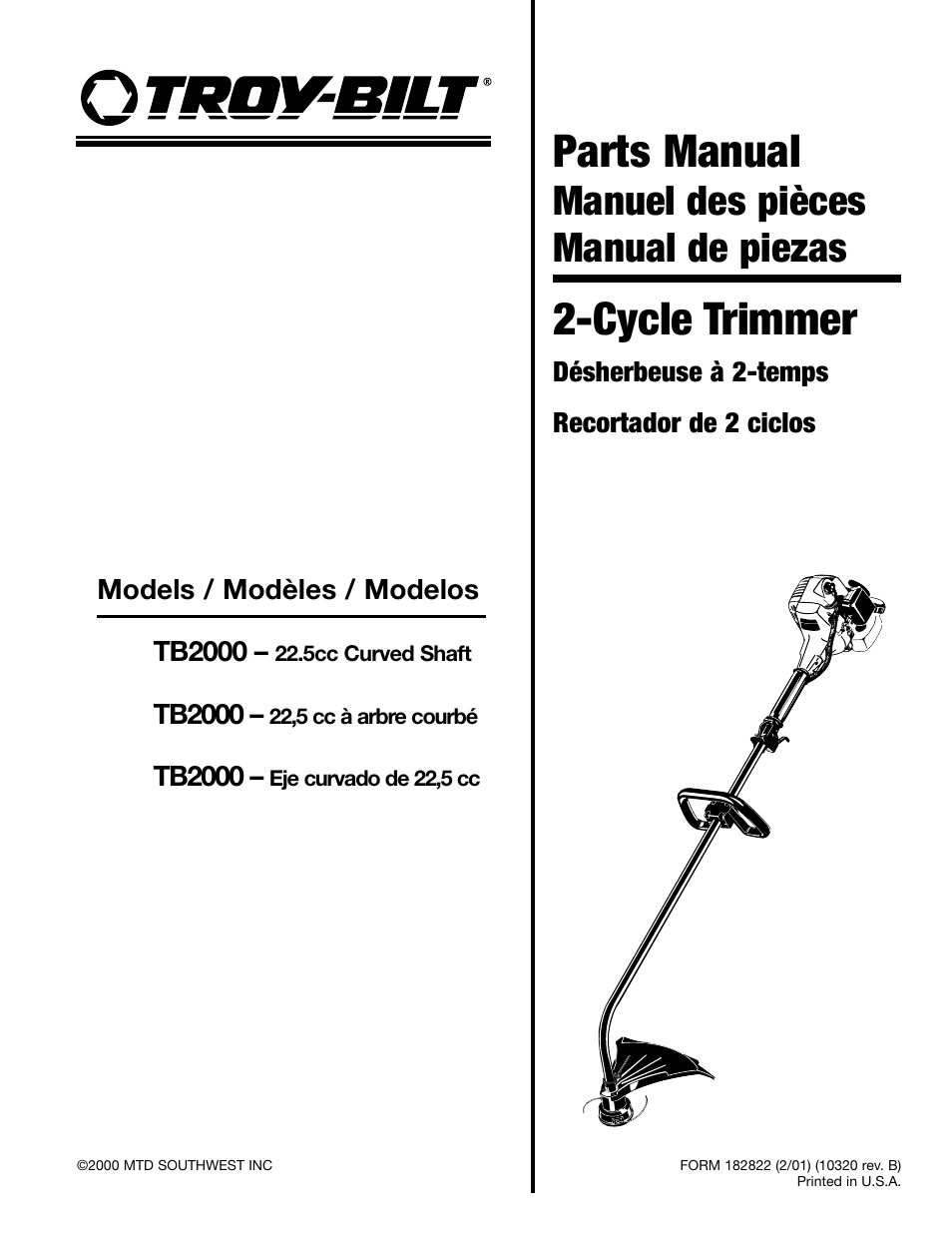 Troy-Bilt TB2000 User Manual | 8 pages