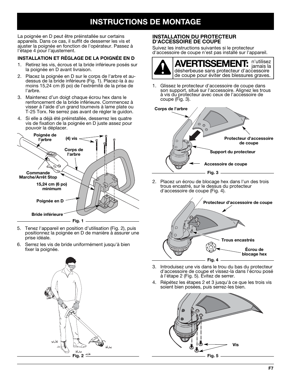 Avertissement, Instructions de montage | Troy-Bilt TB70SS User Manual | Page 27 / 64