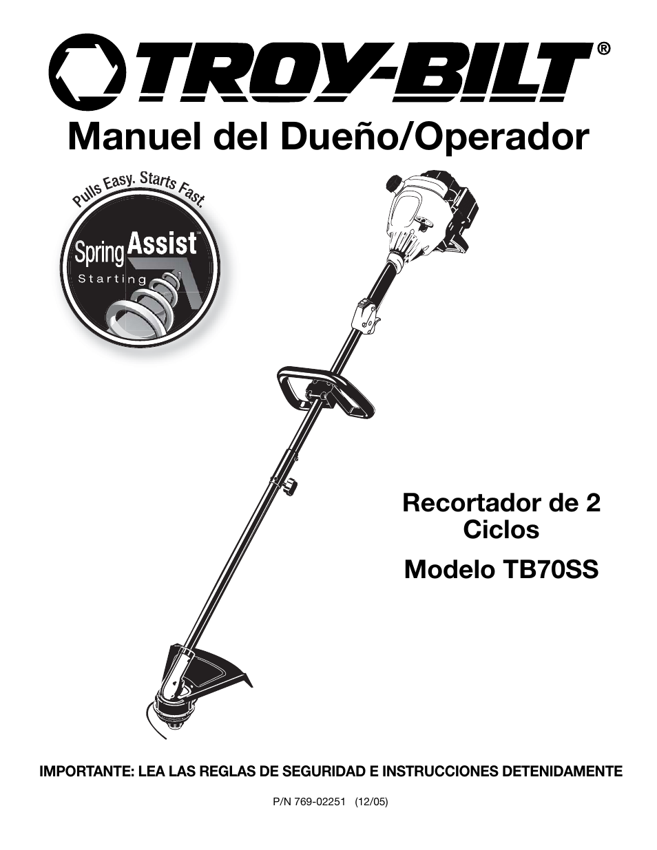 Manuel del dueño/operador, Recortador de 2 ciclos modelo tb70ss | Troy-Bilt TB70SS User Manual | Page 41 / 64