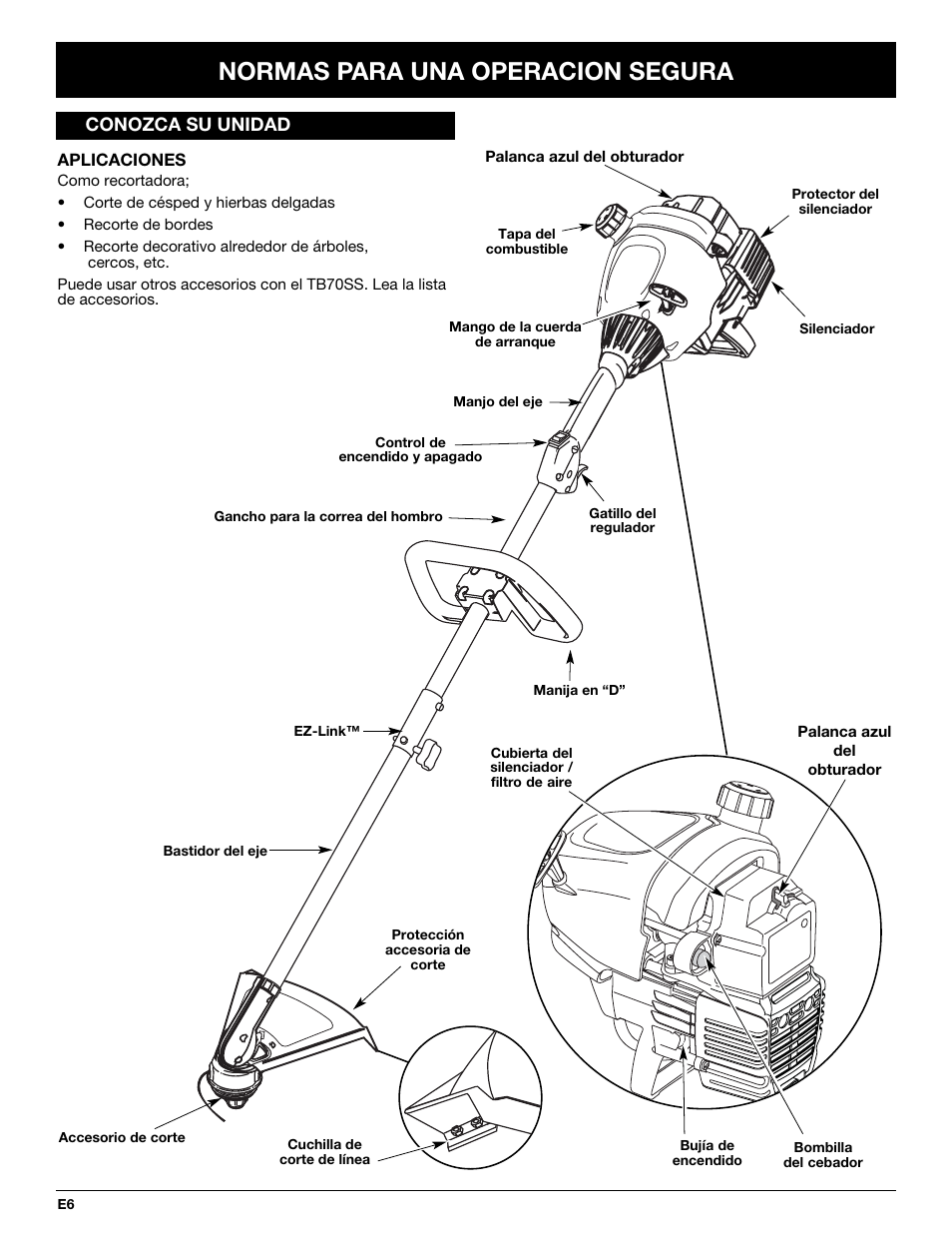 Normas para una operacion segura | Troy-Bilt TB70SS User Manual | Page 46 / 64
