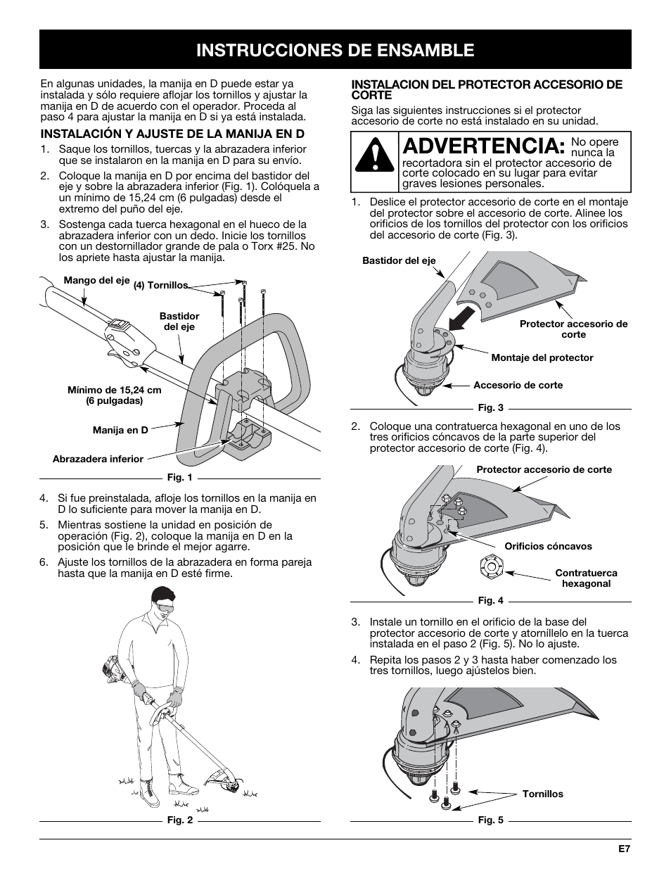 Advertencia, Instrucciones de ensamble | Troy-Bilt TB70SS User Manual | Page 47 / 64