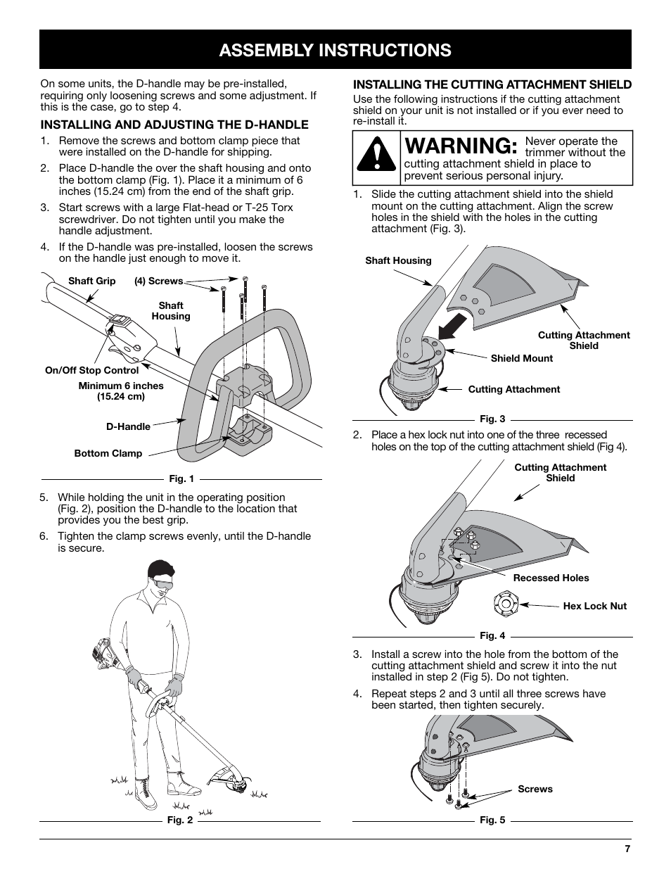 Warning, Assembly instructions | Troy-Bilt TB70SS User Manual | Page 7 / 64