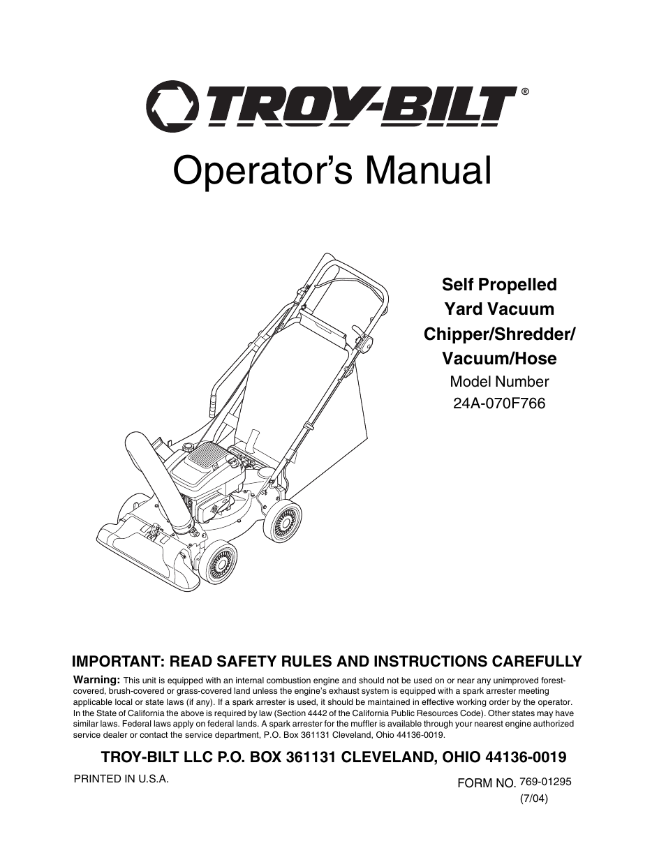 Troy-Bilt 24A-070F766 User Manual | 20 pages