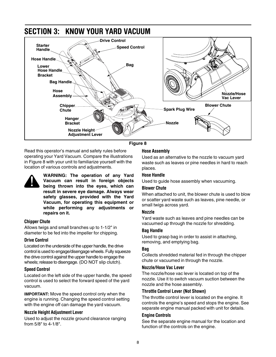 Section 3: know your yard vacuum | Troy-Bilt 24A-070F766 User Manual | Page 8 / 20