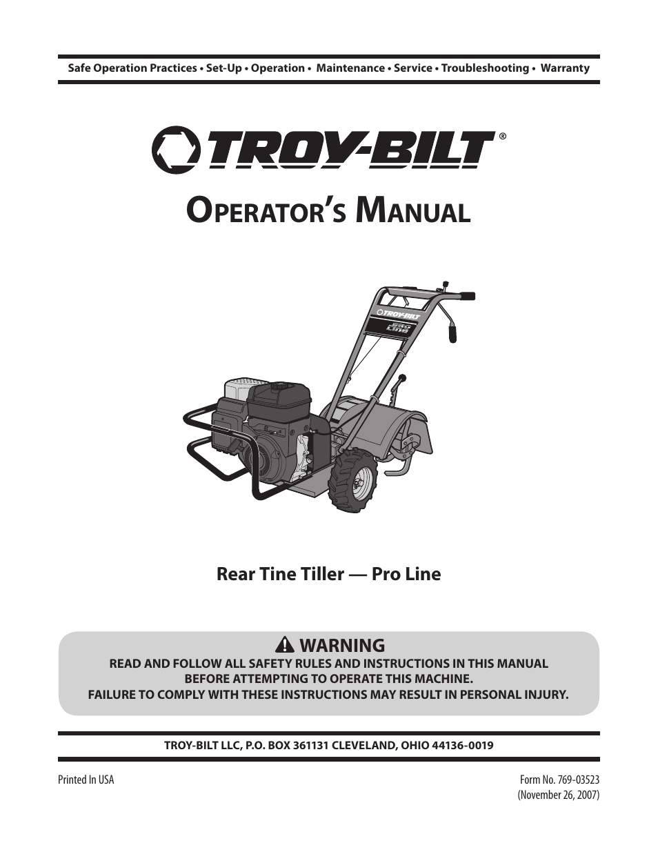 Troy-Bilt Pro Line User Manual | 28 pages