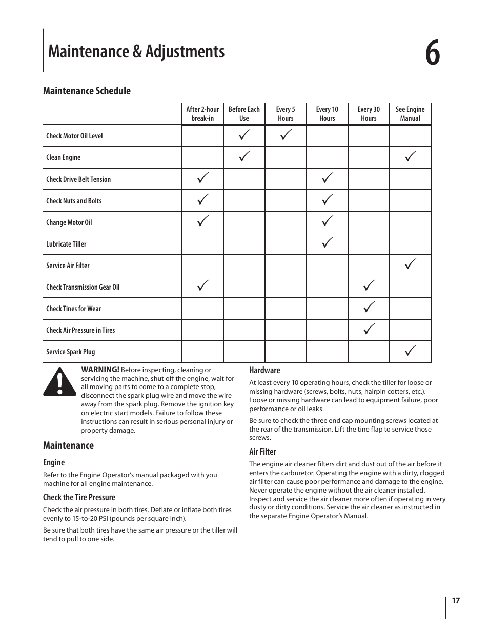 Maintenance & adjustments | Troy-Bilt Pro Line User Manual | Page 17 / 28