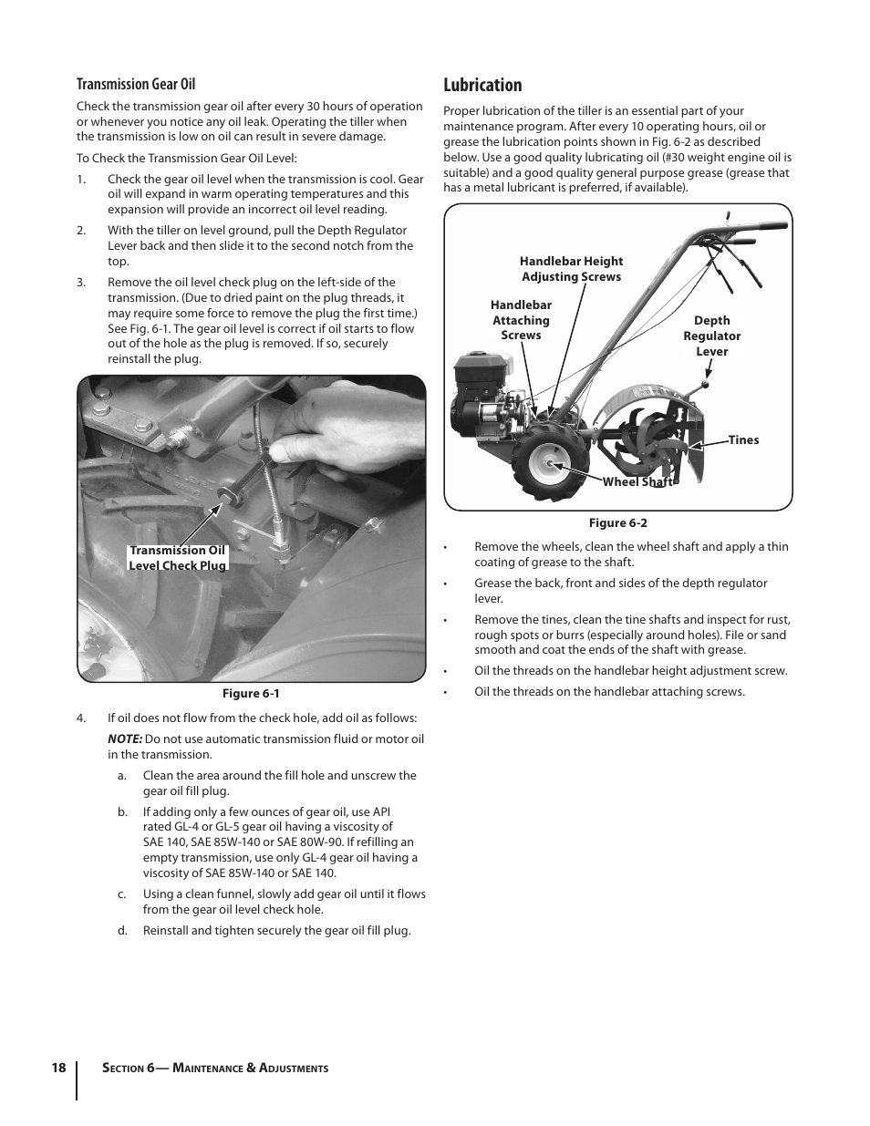 Lubrication, Transmission gear oil | Troy-Bilt Pro Line User Manual | Page 18 / 28