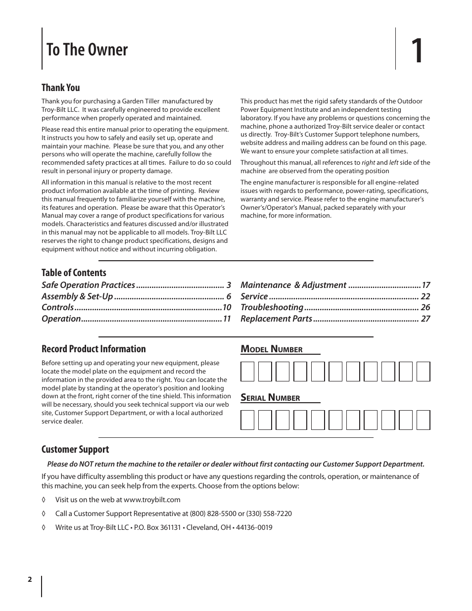 Troy-Bilt Pro Line User Manual | Page 2 / 28