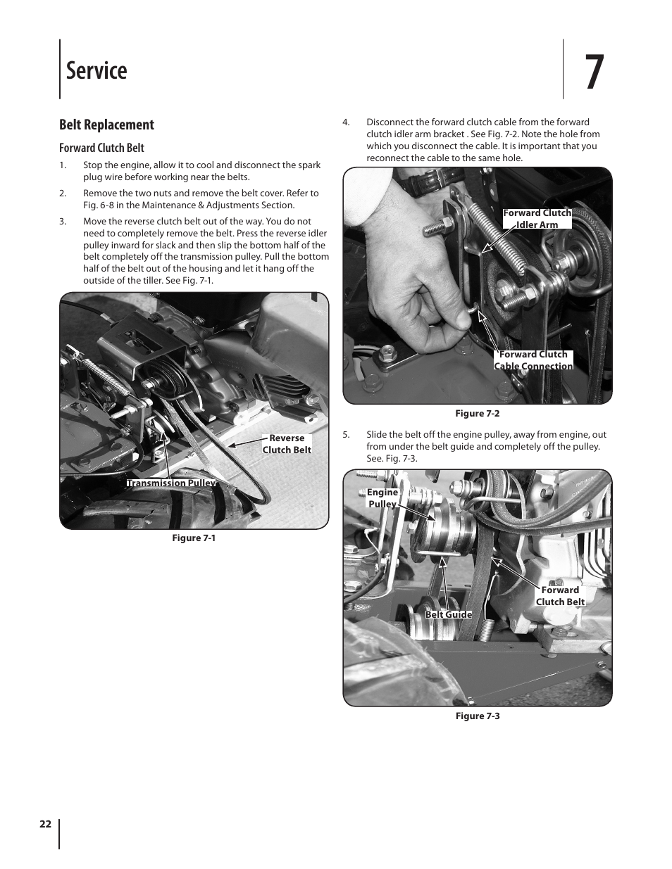 Service, Belt replacement | Troy-Bilt Pro Line User Manual | Page 22 / 28