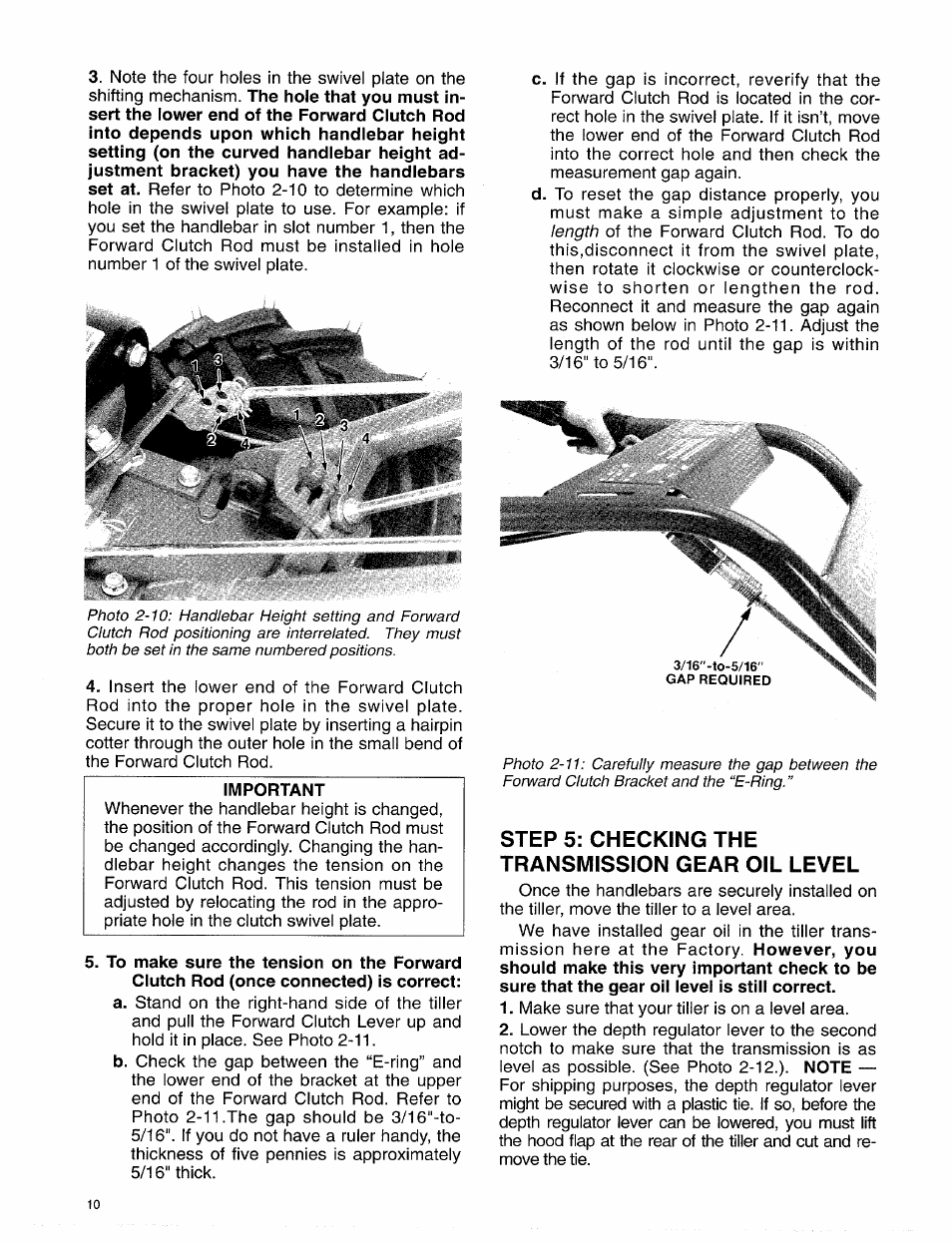 Step 5: checking the transmission gear oil level | Troy-Bilt 15009 User Manual | Page 12 / 56