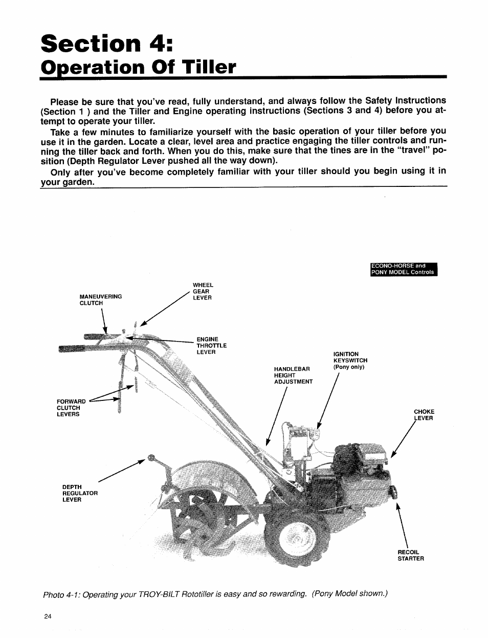 Operation of tiller | Troy-Bilt 15009 User Manual | Page 26 / 56
