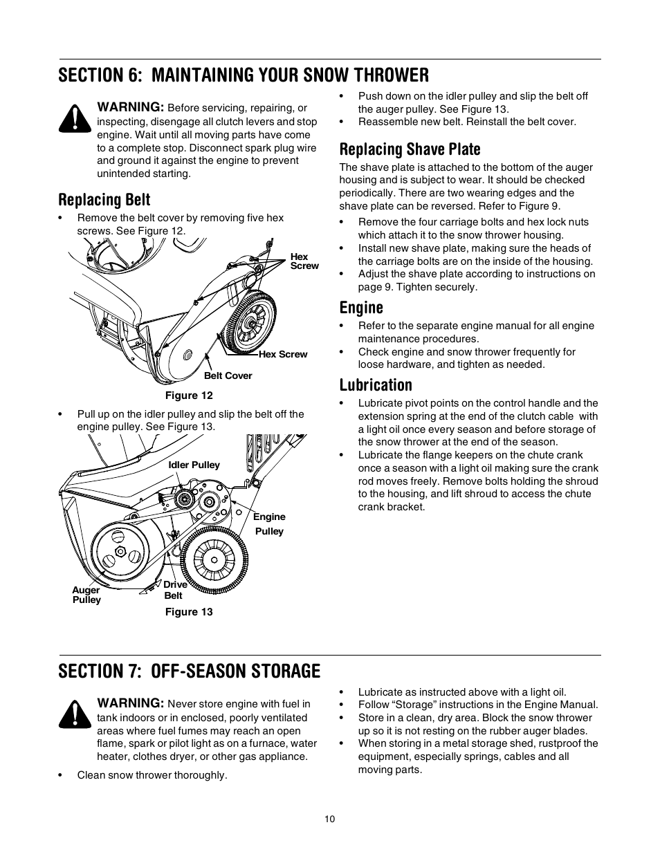 Replacing belt, Replacing shave plate, Engine | Lubrication | Troy-Bilt 521 User Manual | Page 10 / 16