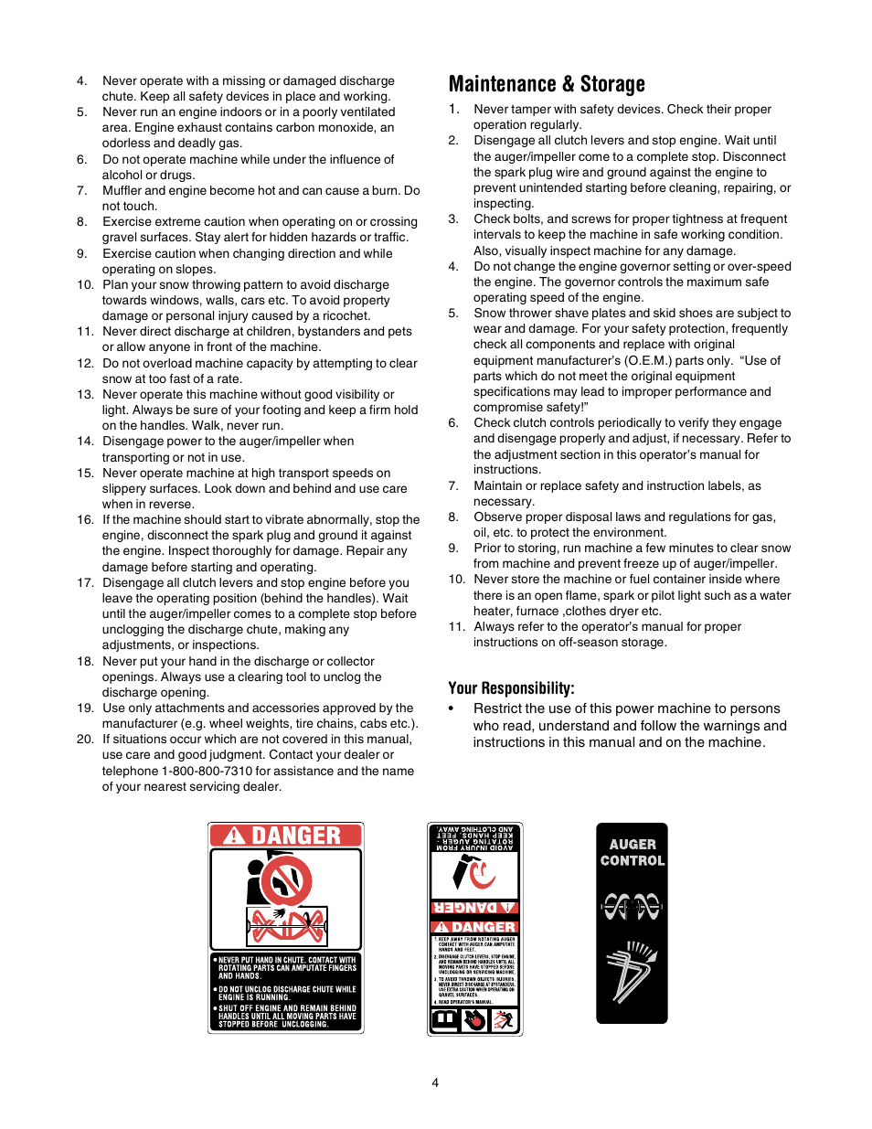 Maintenance & storage, Your responsibility | Troy-Bilt 521 User Manual | Page 4 / 16