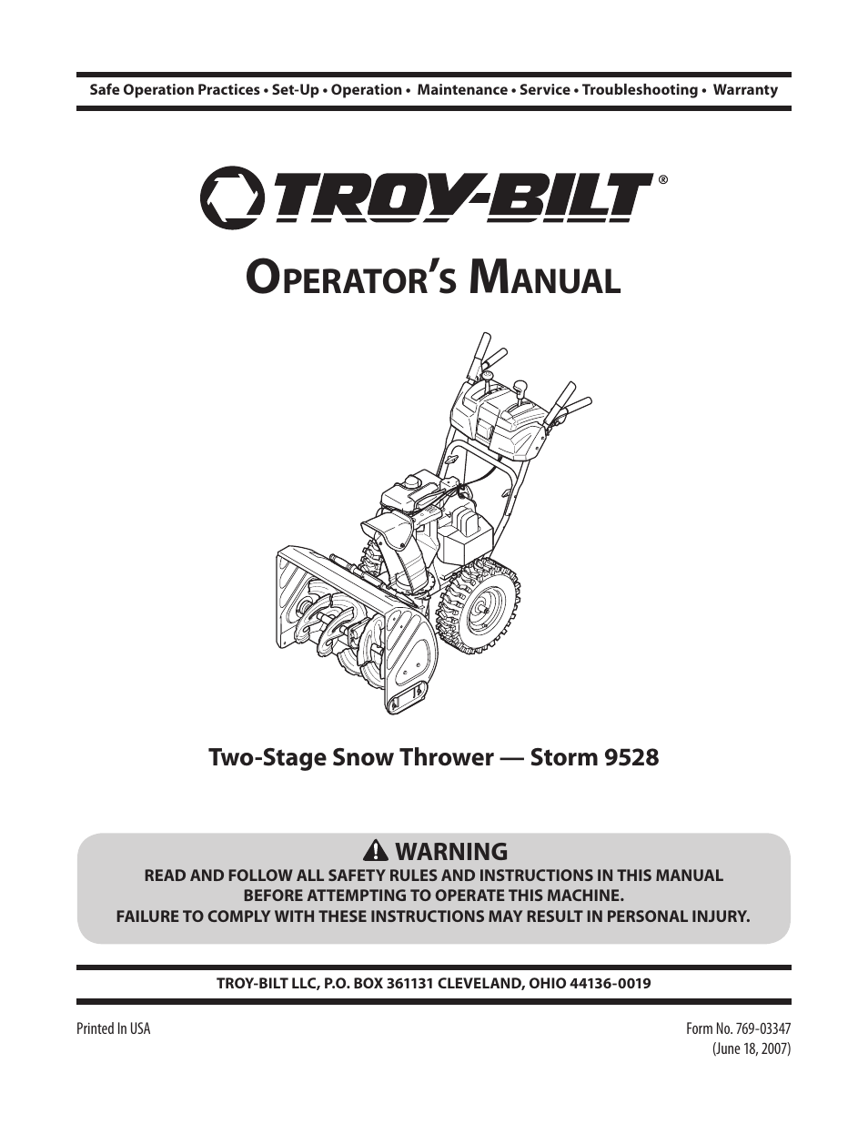 Troy-Bilt 9528 User Manual | 48 pages