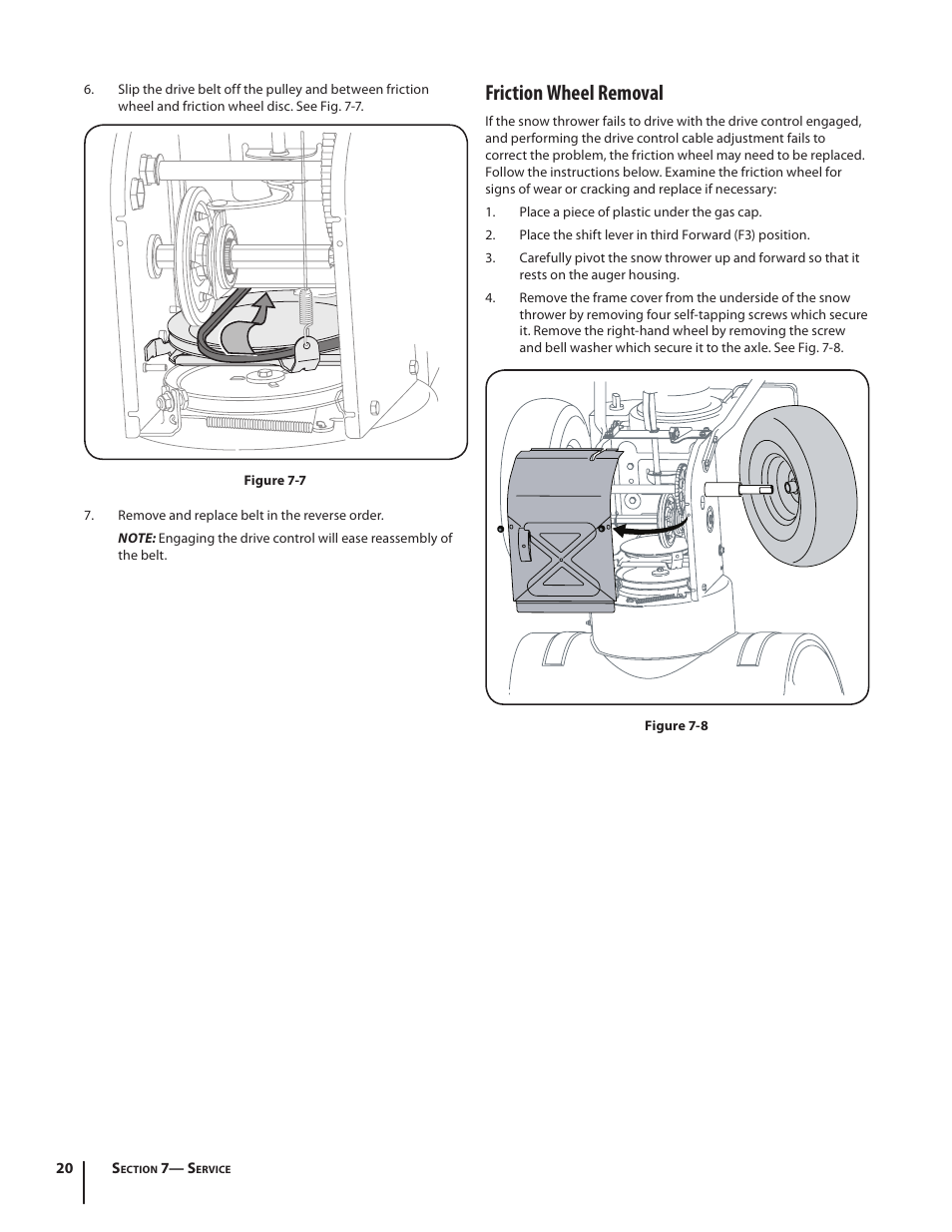 Friction wheel removal | Troy-Bilt 9528 User Manual | Page 20 / 48