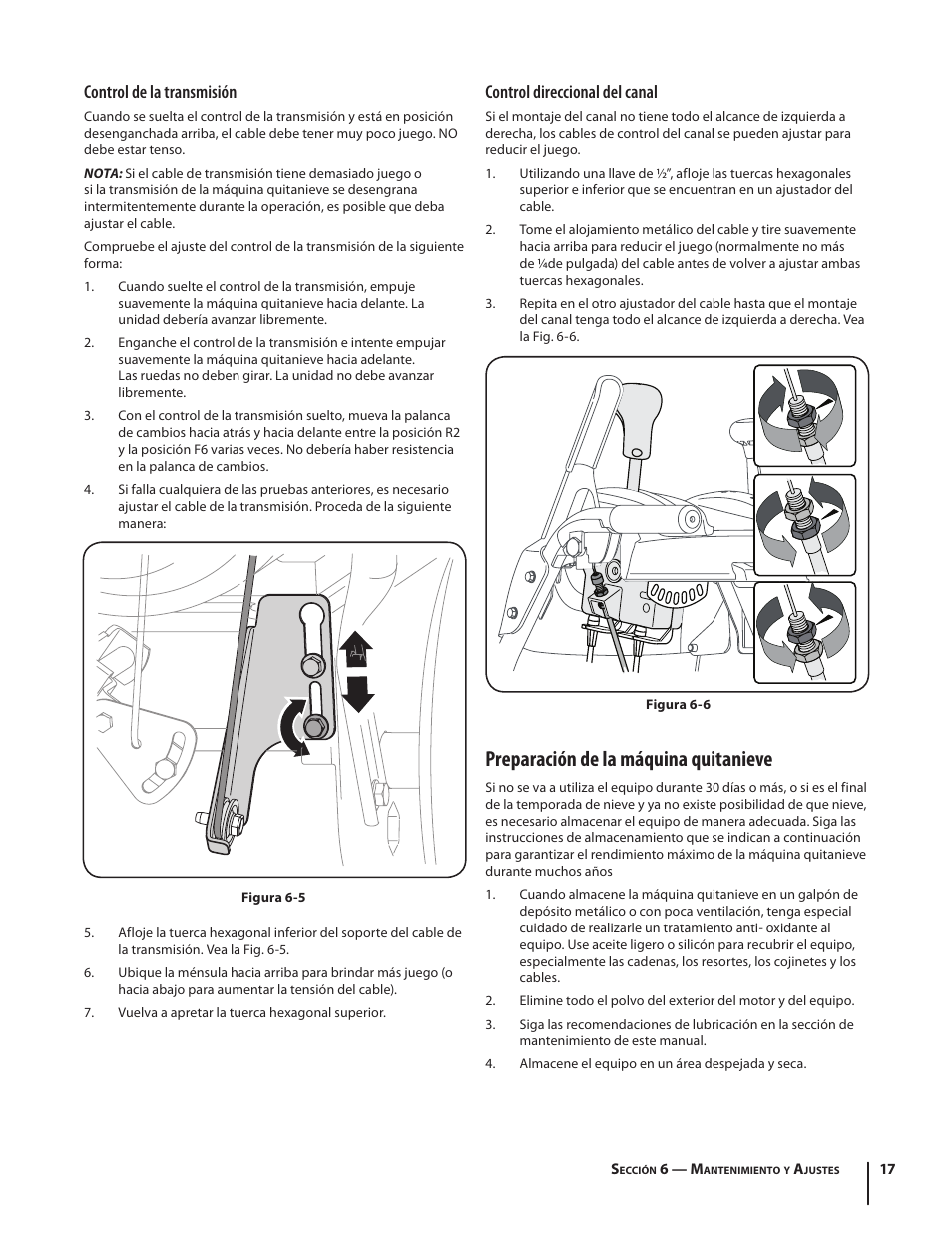 Preparación de la máquina quitanieve, Control de la transmisión, Control direccional del canal | Troy-Bilt 9528 User Manual | Page 41 / 48