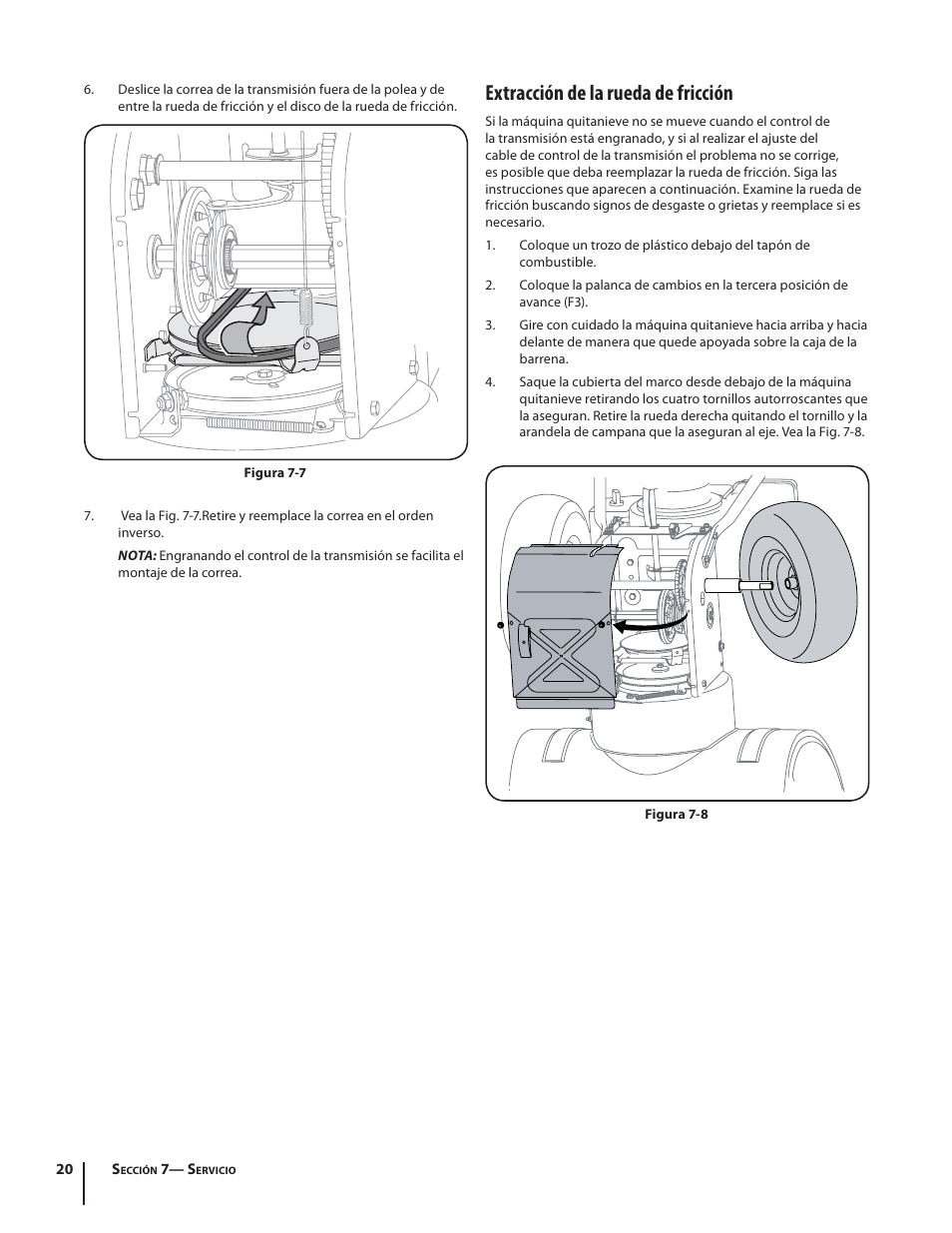 Extracción de la rueda de fricción | Troy-Bilt 9528 User Manual | Page 44 / 48