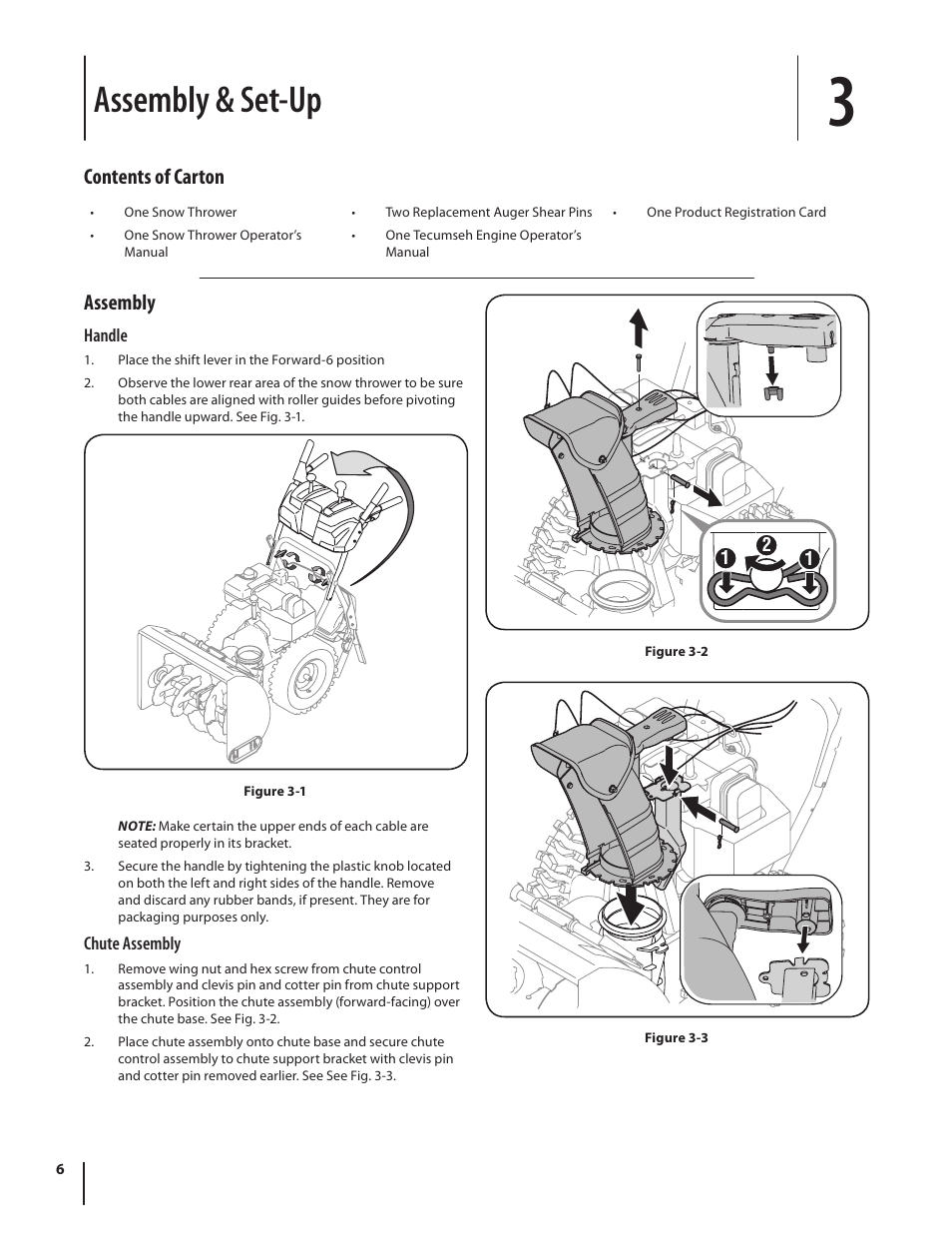 Assembly & set-up, Assembly, Contents of carton | Troy-Bilt 9528 User Manual | Page 6 / 48