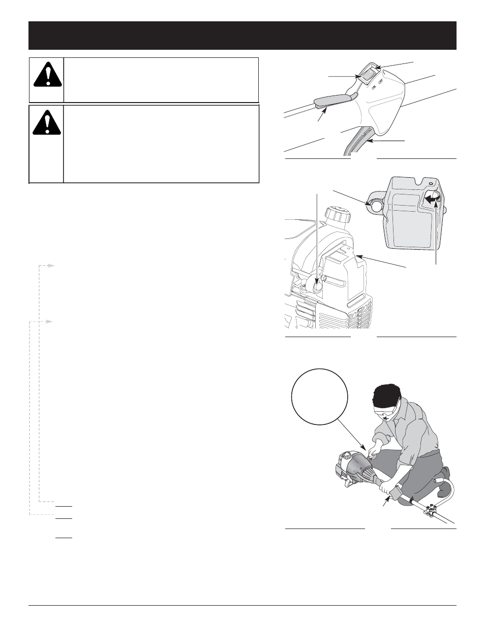 Advertencia, Informacion del aceite y del combustible, Posición de arranque | Troy-Bilt TB25ET User Manual | Page 60 / 80