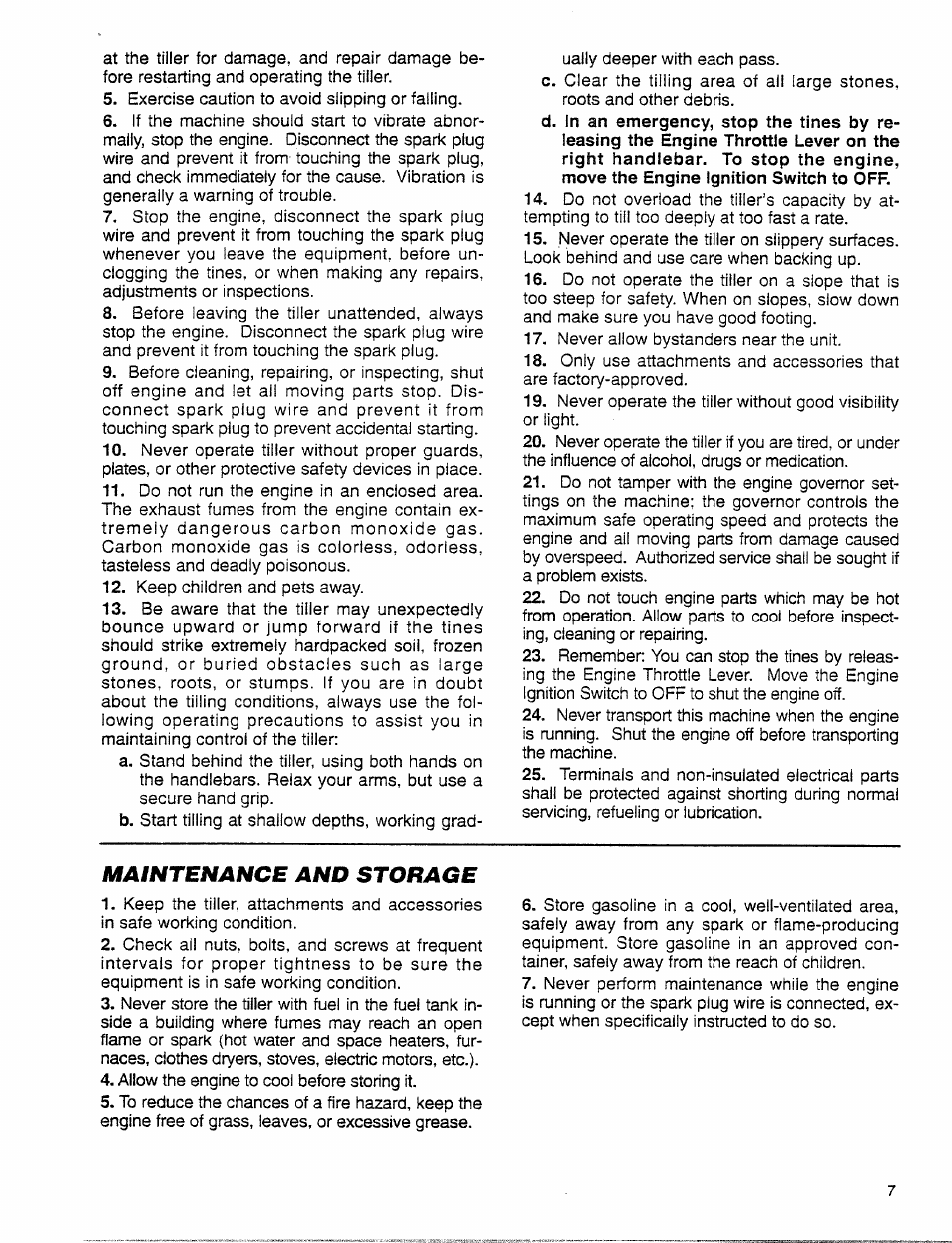 Maintenance and storage | Troy-Bilt 12001C User Manual | Page 7 / 24