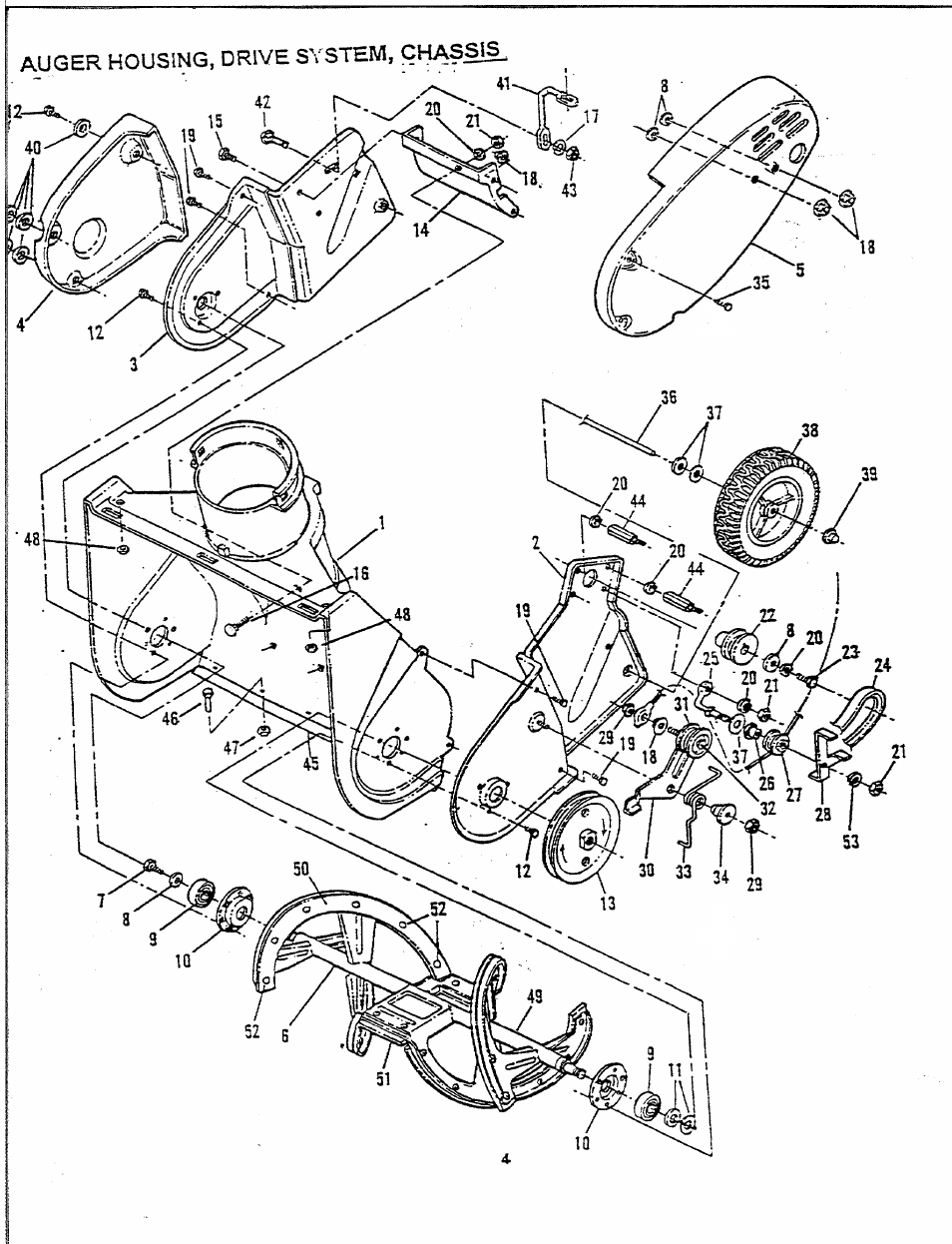 Auger housing, drive system, chassis | Troy-Bilt 42021 User Manual | Page 4 / 9