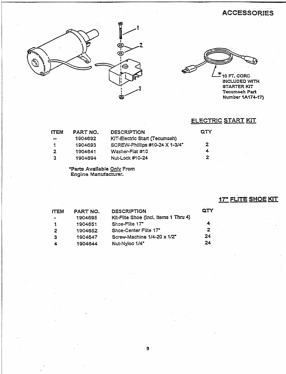 Accessories, 17” elite shoe kit | Troy-Bilt 42021 User Manual | Page 9 / 9
