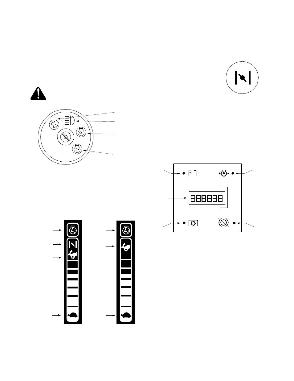 Ignition switch, Warning, Throttle control lever | Important, Choke control, Indicator monitor / hour meter | Troy-Bilt AutoDrive 604 User Manual | Page 9 / 40