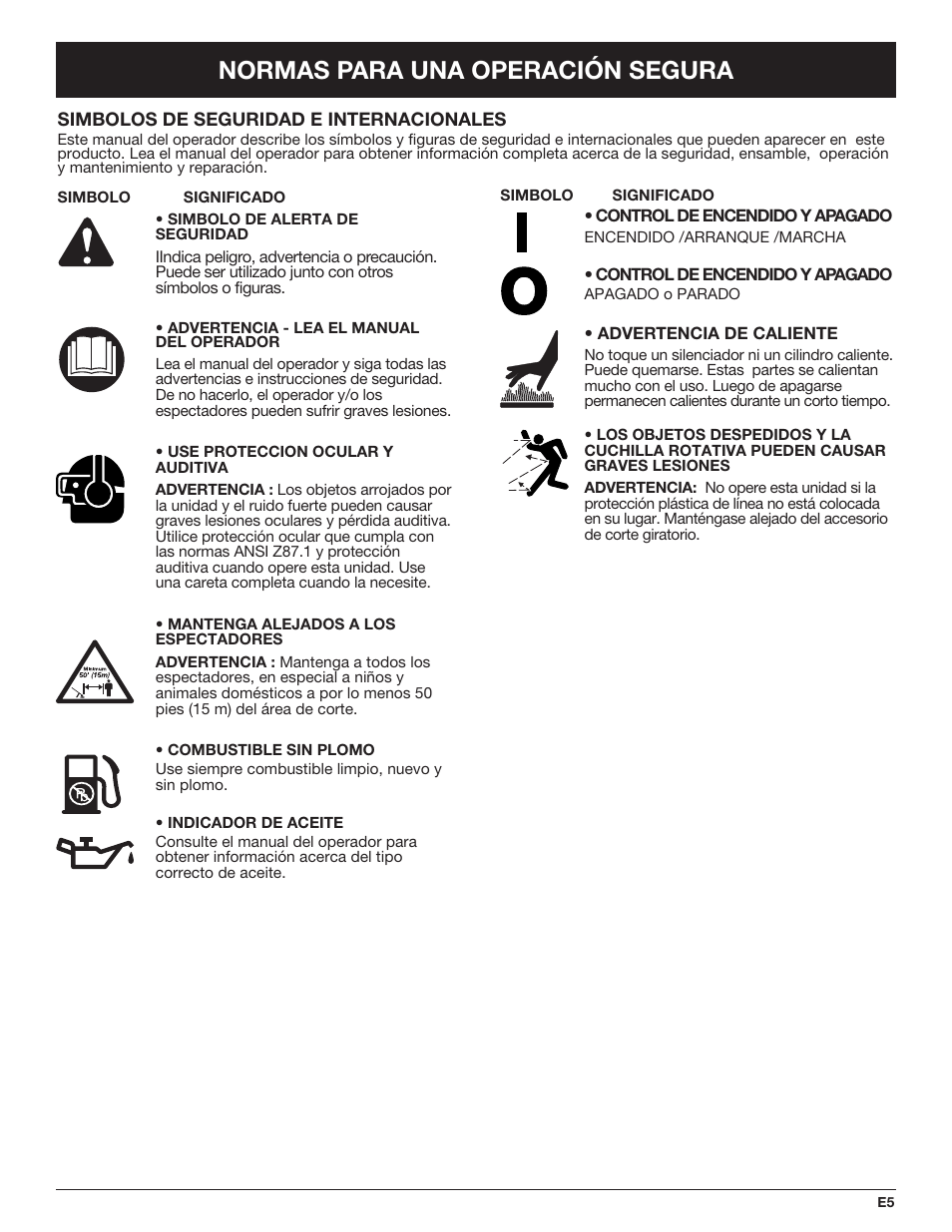 Normas para una operación segura | Troy-Bilt TB425CS EU User Manual | Page 55 / 80