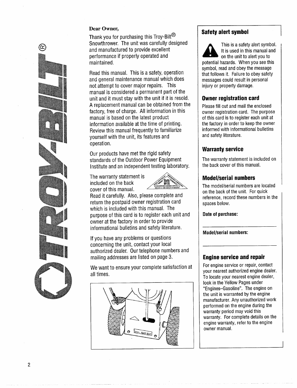 Dear owner | Troy-Bilt 42000 User Manual | Page 2 / 32