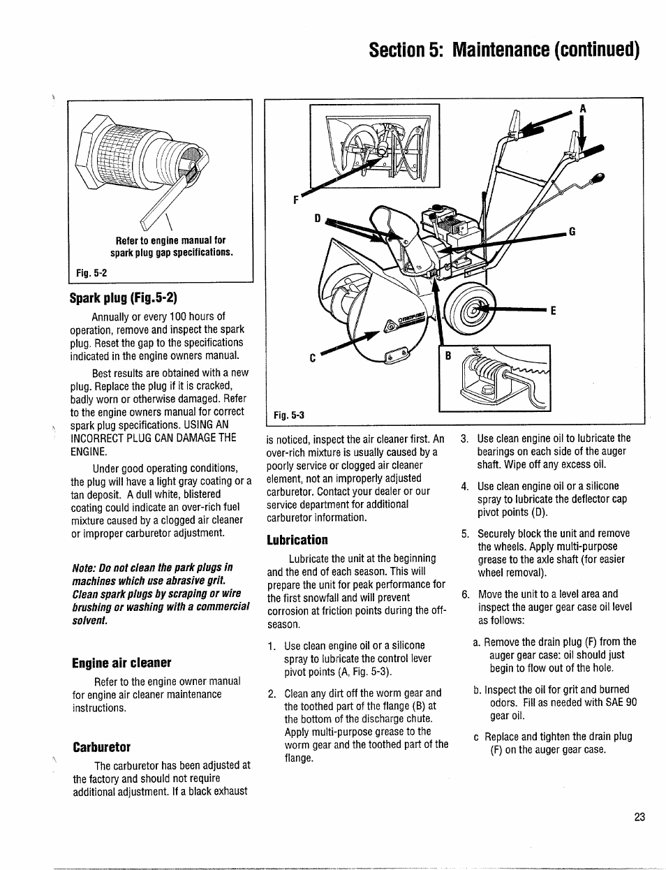 Engine air cieaner, Carburetor, Lubrication | Carburetor lubrication | Troy-Bilt 42000 User Manual | Page 23 / 32