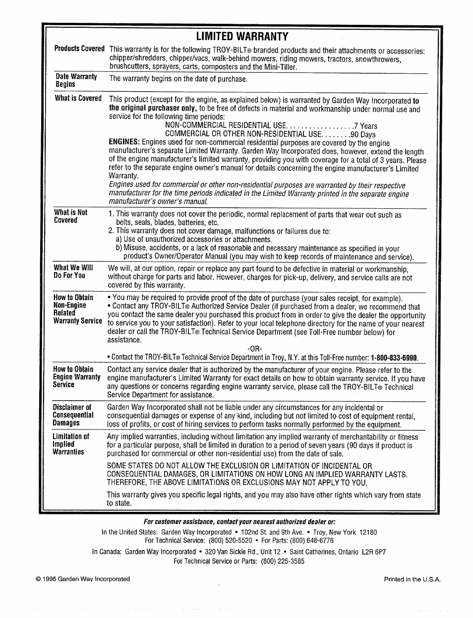 Limited warranty | Troy-Bilt 42000 User Manual | Page 32 / 32