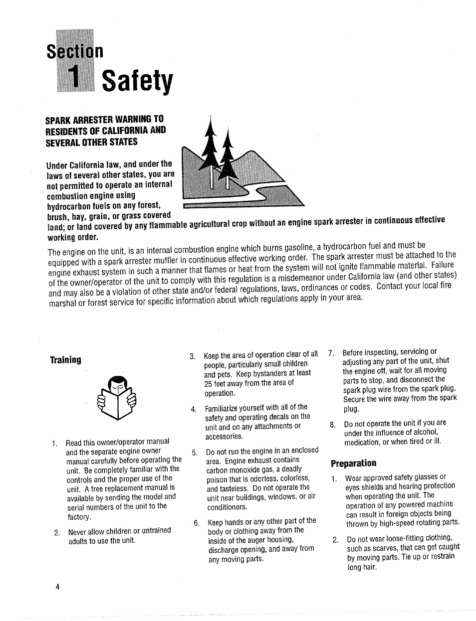 1 safety, Training, Preparation | Troy-Bilt 42000 User Manual | Page 4 / 32