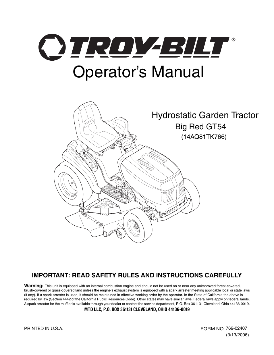 Troy-Bilt GT54 User Manual | 40 pages