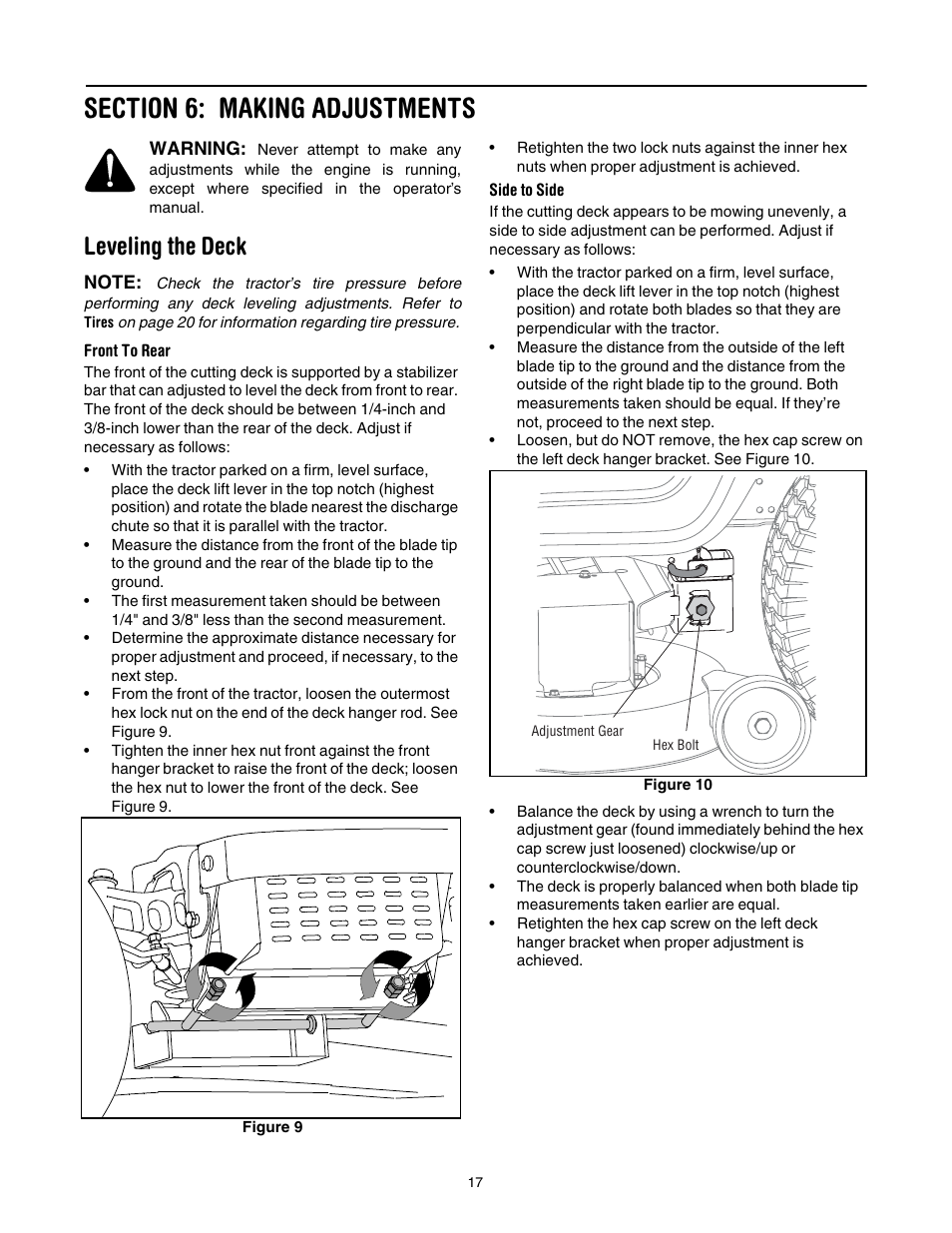 Leveling the deck | Troy-Bilt GT54 User Manual | Page 17 / 40