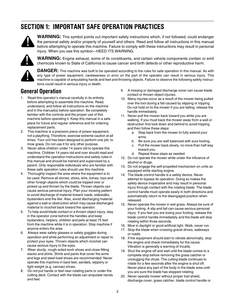 General operation | Troy-Bilt TRU CUT 100 User Manual | Page 3 / 16