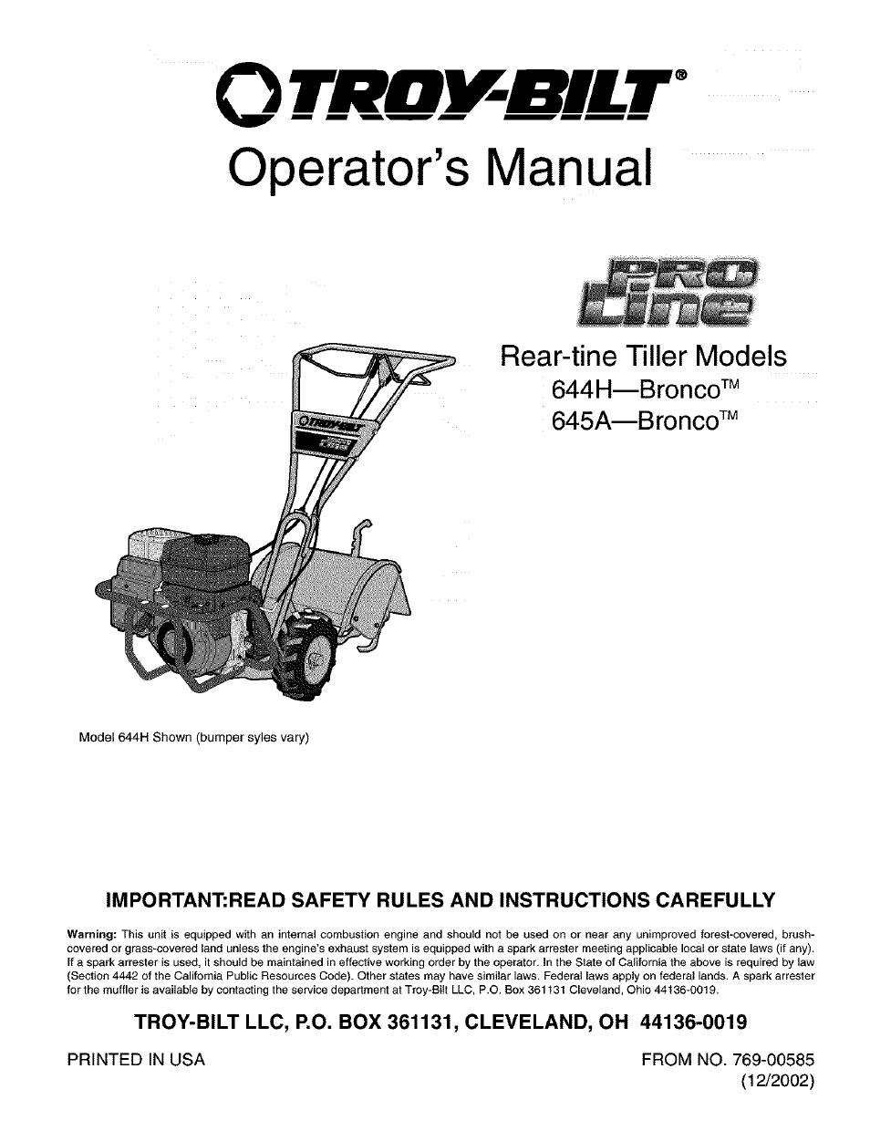 Troy-Bilt 645A User Manual | 36 pages