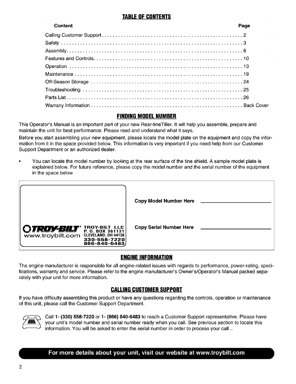 Troy-Bilt 645A User Manual | Page 2 / 36