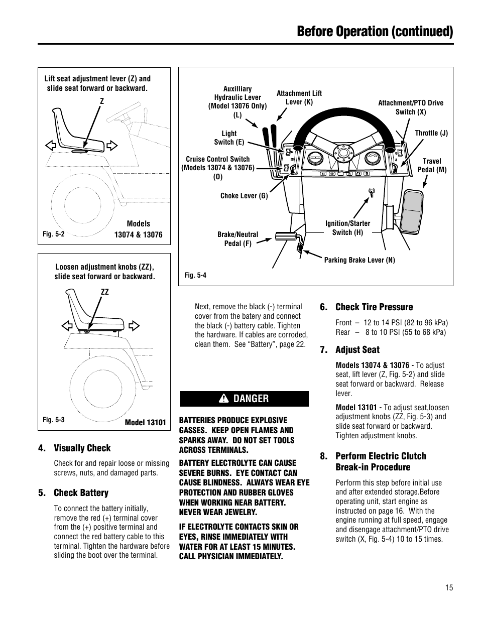 Before operation (continued), Danger | Troy-Bilt 13101 - GTX 16 User Manual | Page 15 / 28