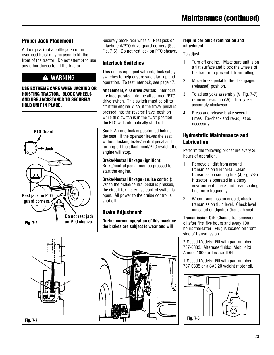 Maintenance (continued), Warning | Troy-Bilt 13101 - GTX 16 User Manual | Page 23 / 28