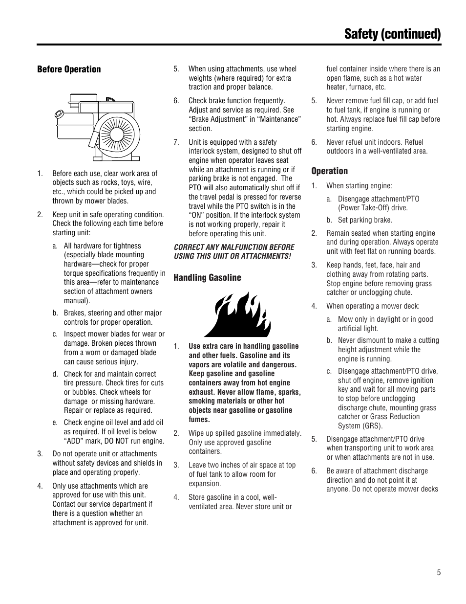 Safety (continued) | Troy-Bilt 13101 - GTX 16 User Manual | Page 5 / 28