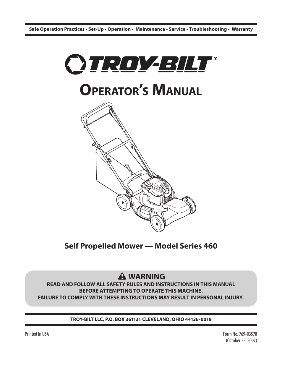 Troy-Bilt 460 User Manual | 44 pages