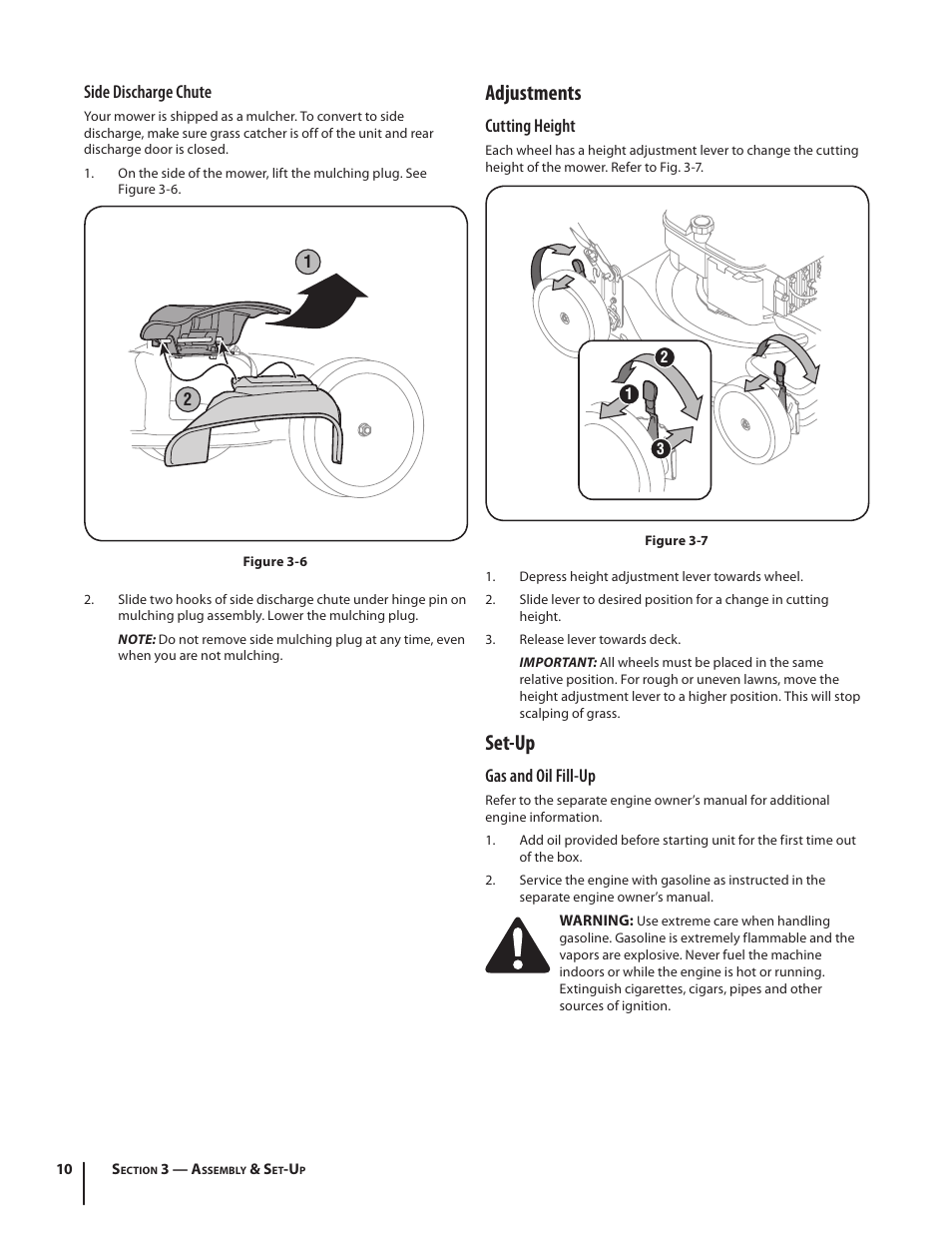 Adjustments, Set-up | Troy-Bilt 460 User Manual | Page 10 / 44