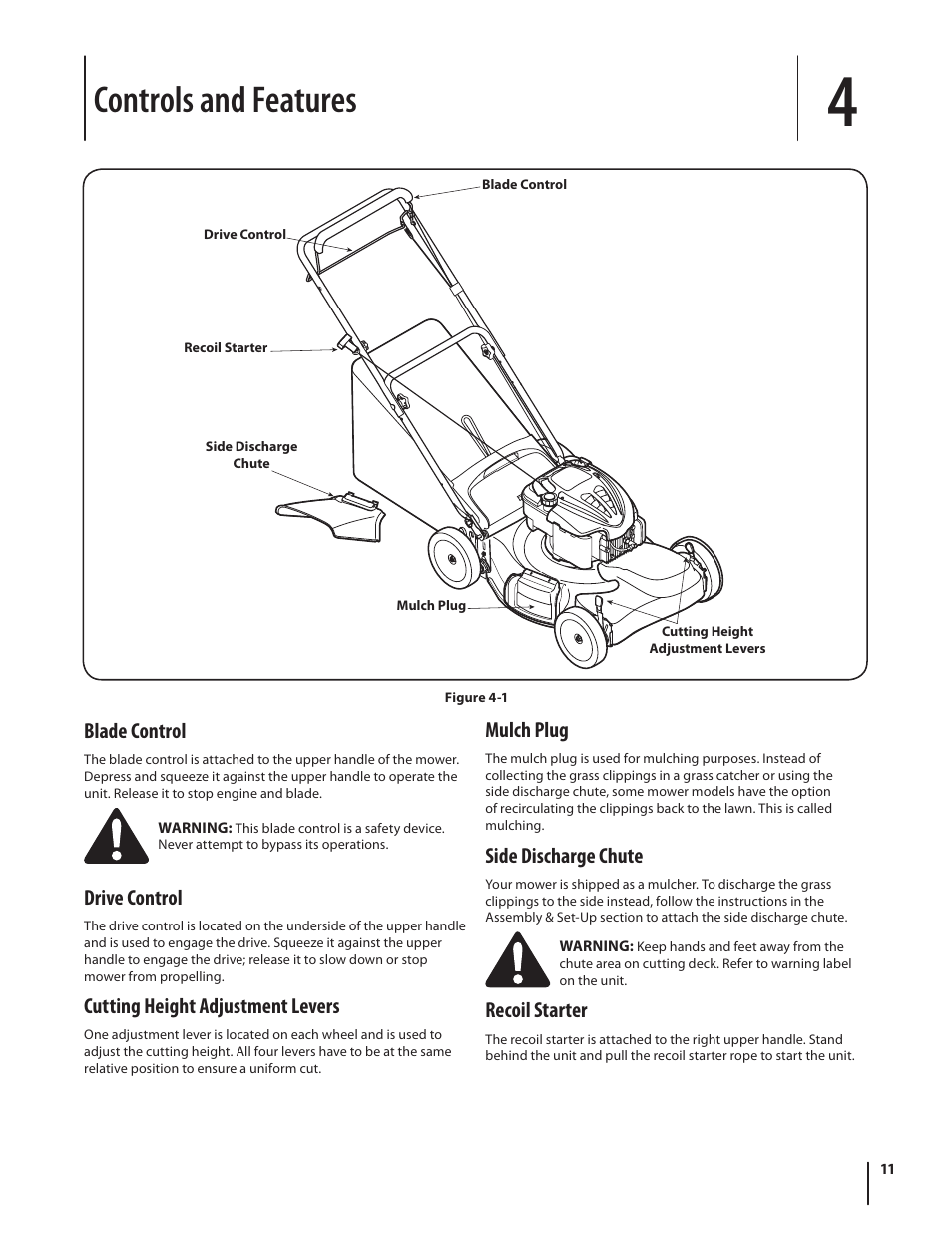 Controls and features | Troy-Bilt 460 User Manual | Page 11 / 44