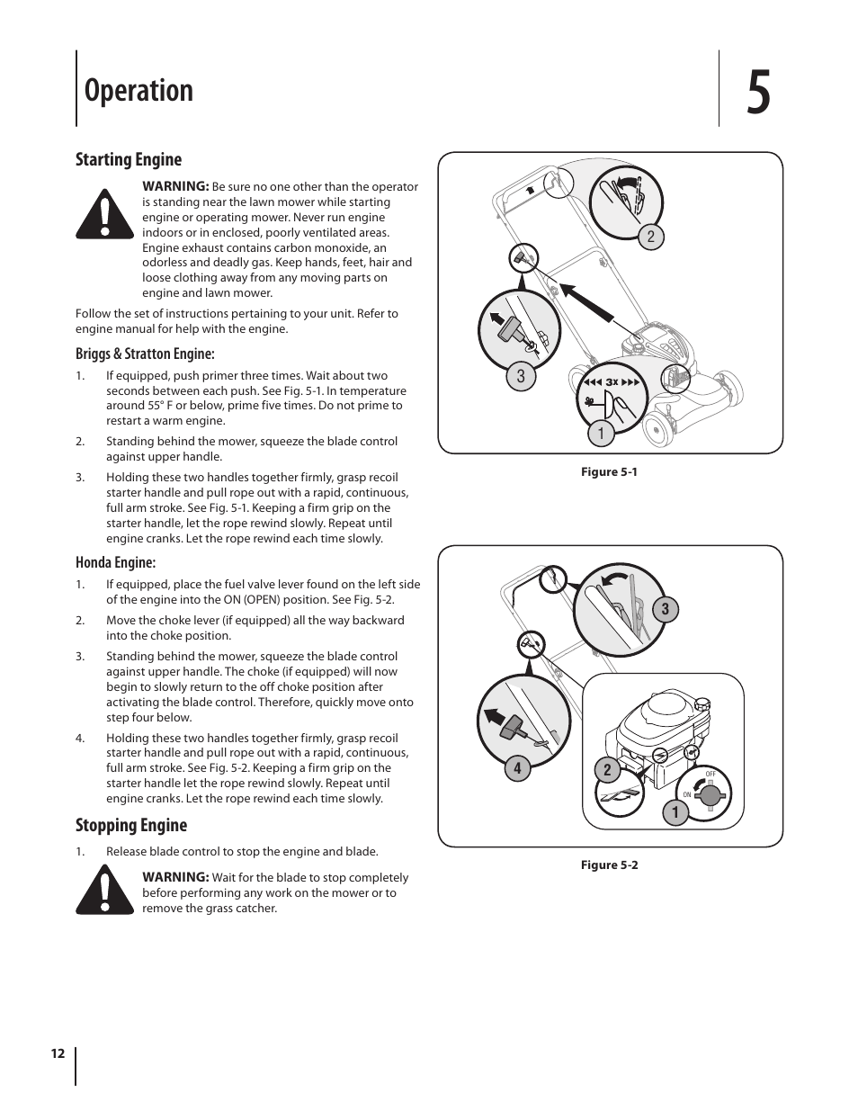 Operation, Starting engine, Stopping engine | Troy-Bilt 460 User Manual | Page 12 / 44