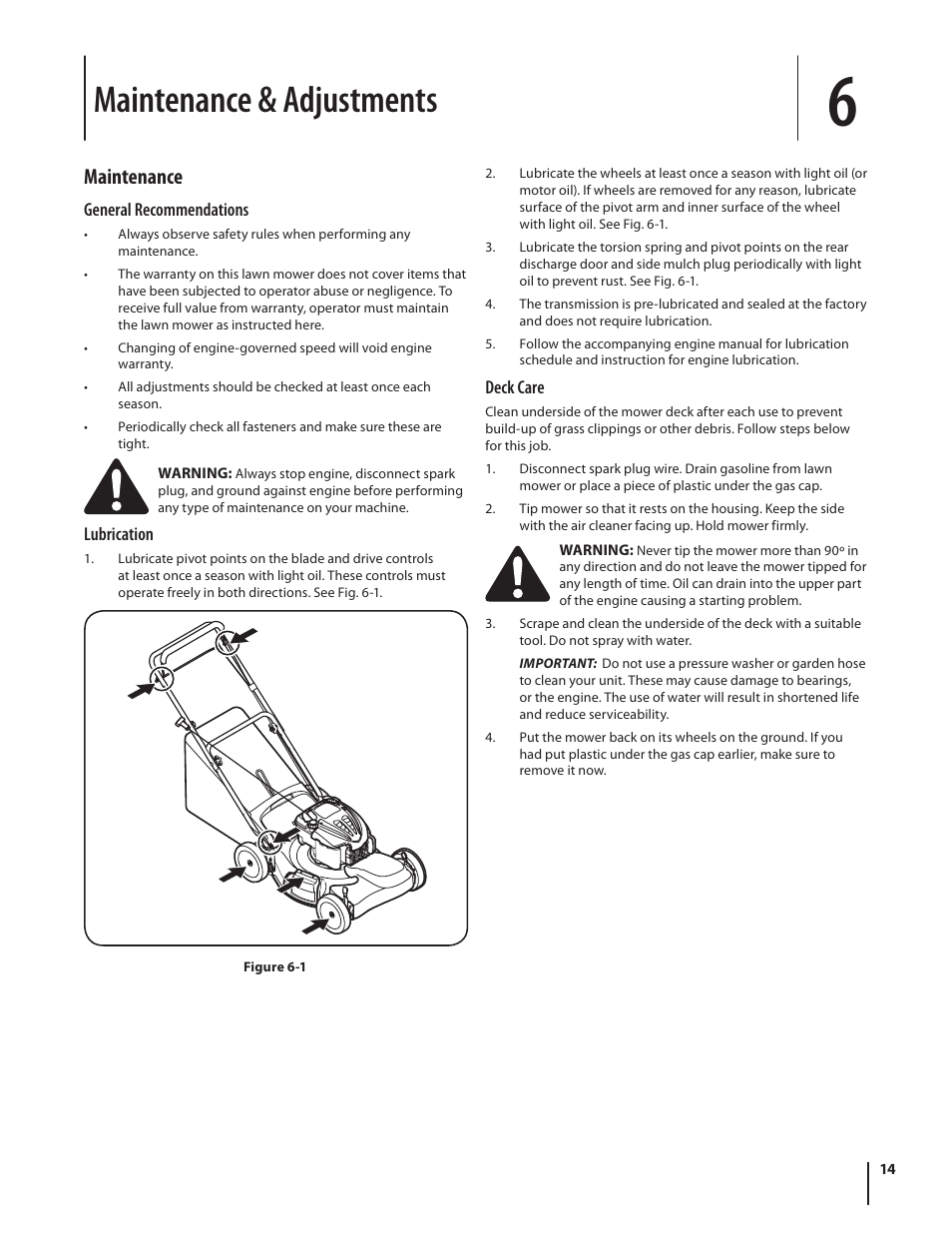 Maintenance & adjustments, Maintenance | Troy-Bilt 460 User Manual | Page 14 / 44